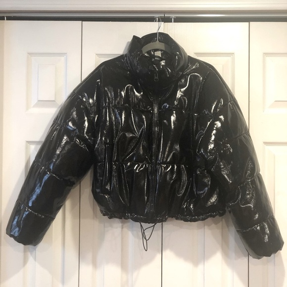 H&M Divided Cropped Latex Style Puffer Coat - Picture 1 of 4